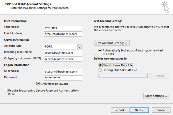 Email Settings in Microsoft Outlook 2013